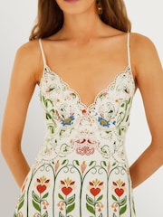 Farm Rio White Stitched Garden Midi Dress - Image 5 of 5