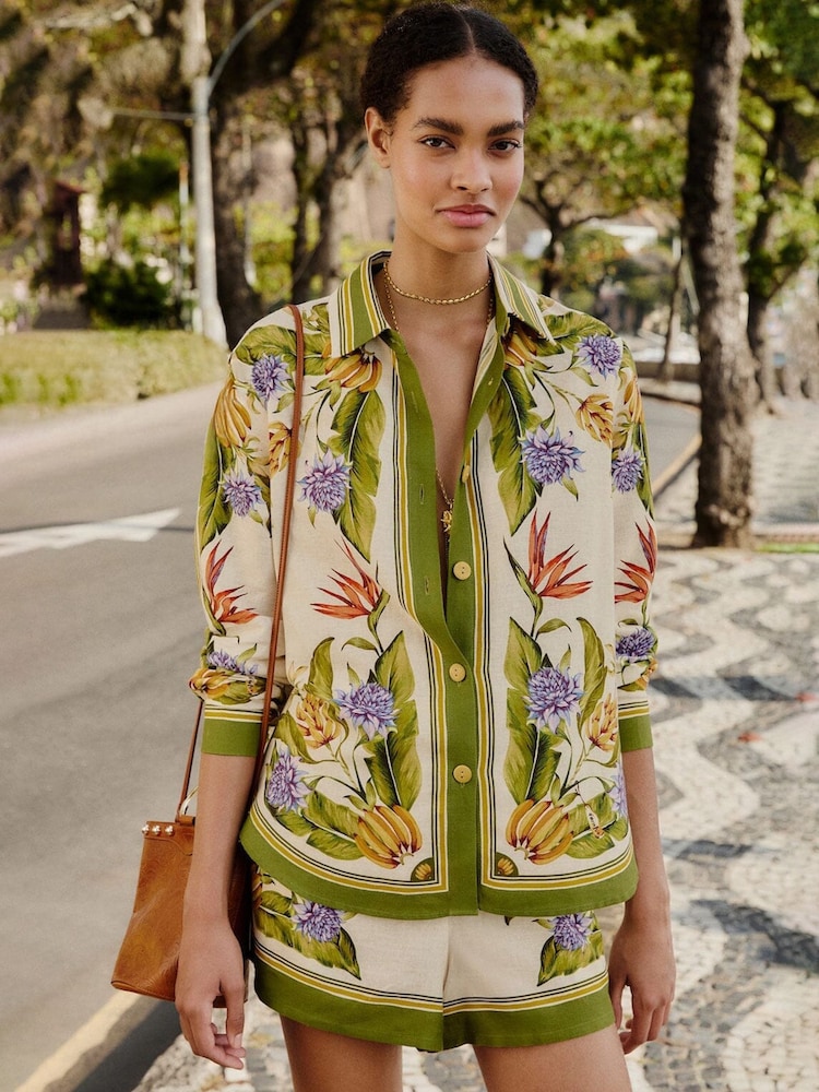 Farm Rio Green Tropical Scarf Sand Shirt - Image 1 of 5