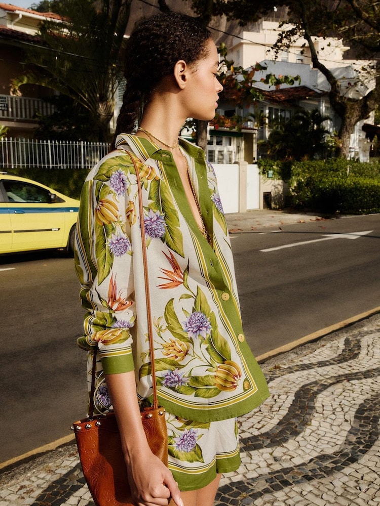 Farm Rio Green Tropical Scarf Sand Shirt - Image 2 of 5