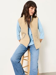 FatFace Luna Reversible Blue Colourblock Padded Borg Fleece Gilet - Image 7 of 9