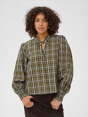 Kaffe Green Chris Long Sleeve V-Neck Tie Blouse - Image 1 of 6