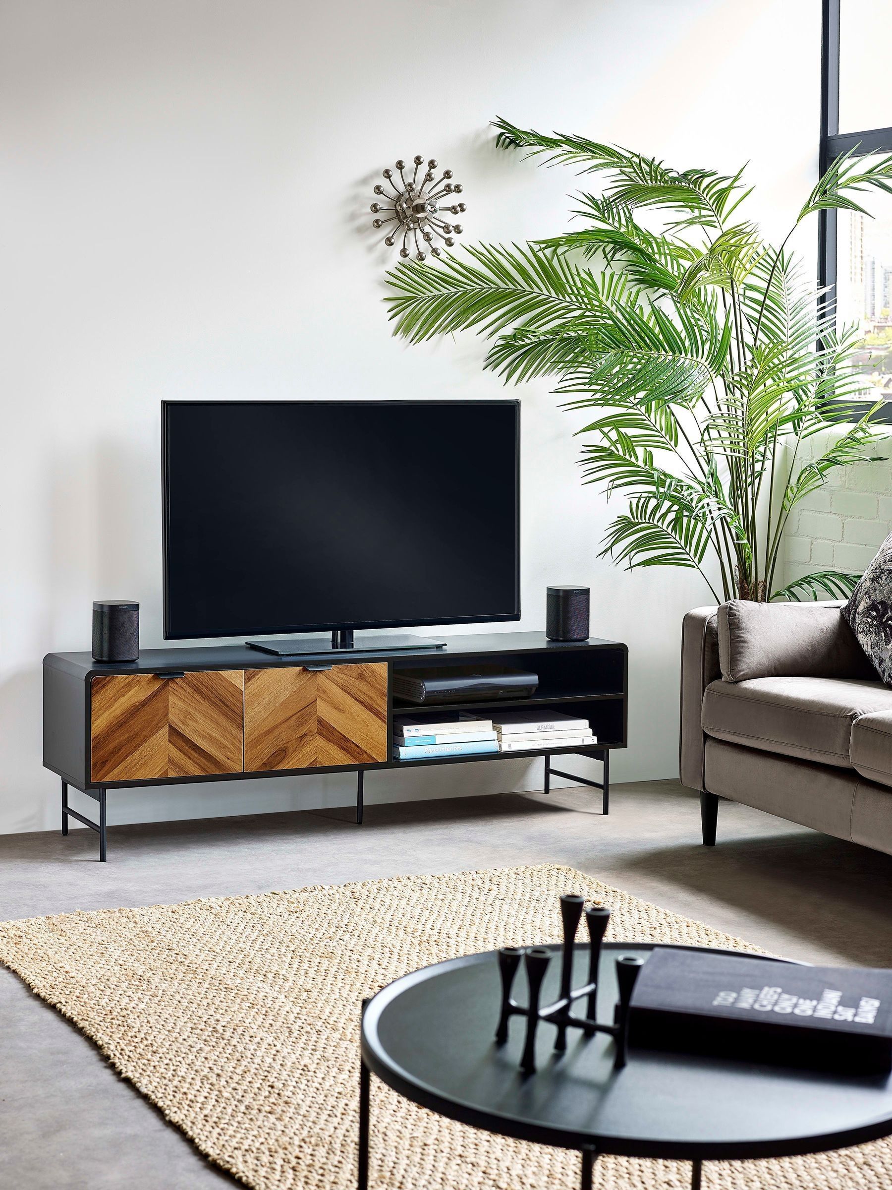 Julian Bowen Alvin TV Unit for 65 inch Televisions, Black and Wood Effect Media Storage Stand with Shelves, 150cm Width - Image 4