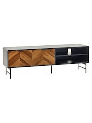 Julian Bowen Black and Natural Brown Wood Alvin TV Unit - Image 2 of 6