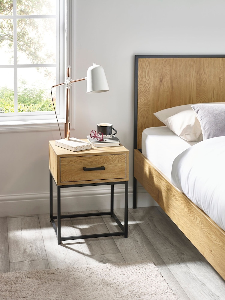 Julian Bowen Light Oak Effect Black Harlow 1 Drawer Bedside - Image 1 of 6