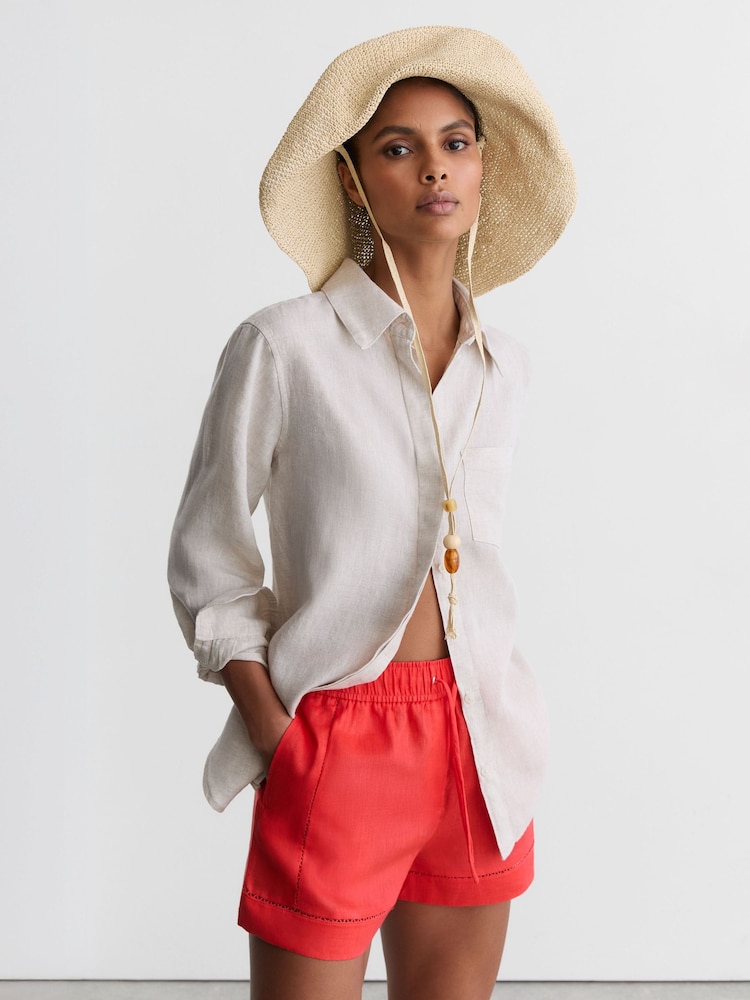 Reiss Coral Riley Linen Ladder-Embroidery Shorts - Image 1 of 7