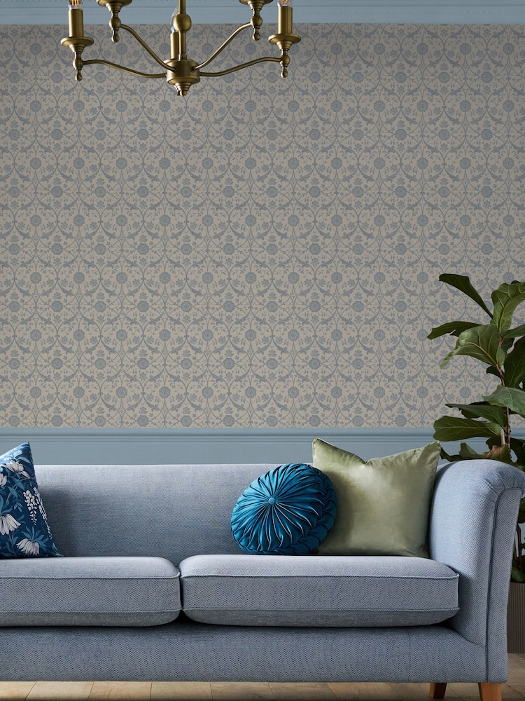 Laura Ashley Newport Blue Endale Trellis A4 Wallpaper Sample - Image 1 of 4