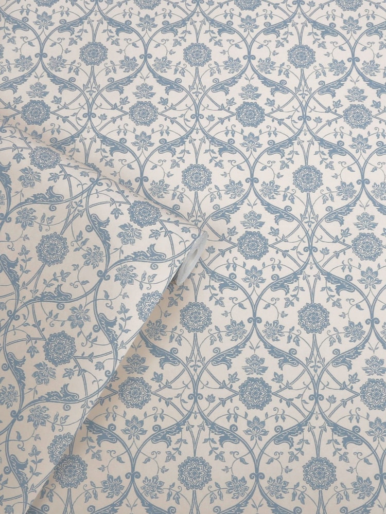 Laura Ashley Newport Blue Endale Trellis A4 Wallpaper Sample - Image 4 of 4