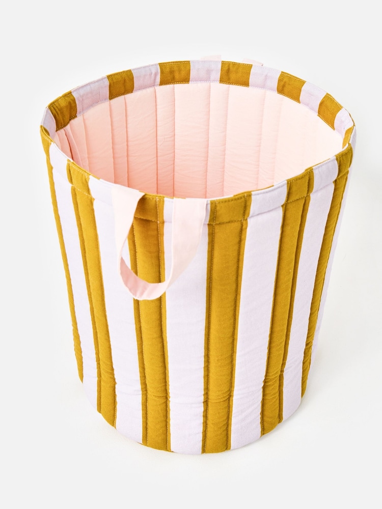 Oliver Bonas Multi Mustard Yellow White Striped Fabric Laundry Basket - Image 4 of 4 Oliver Bonas Multi Mustard Yellow White Striped Fabric Laundry Basket - Image 4 of 4