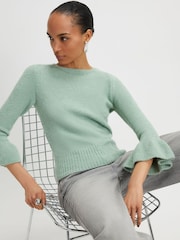 River Island Green Long Sleeve Frill Cuff Knitted Jumper - Image 1 of 4