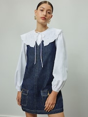 Dark Blue Pinafore Denim Mini Dress - Image 2 of 8