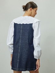 Dark Blue Pinafore Denim Mini Dress - Image 3 of 8