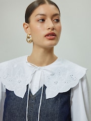 Dark Blue Pinafore Denim Mini Dress - Image 4 of 8