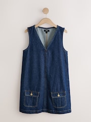Dark Blue Pinafore Denim Mini Dress - Image 6 of 8