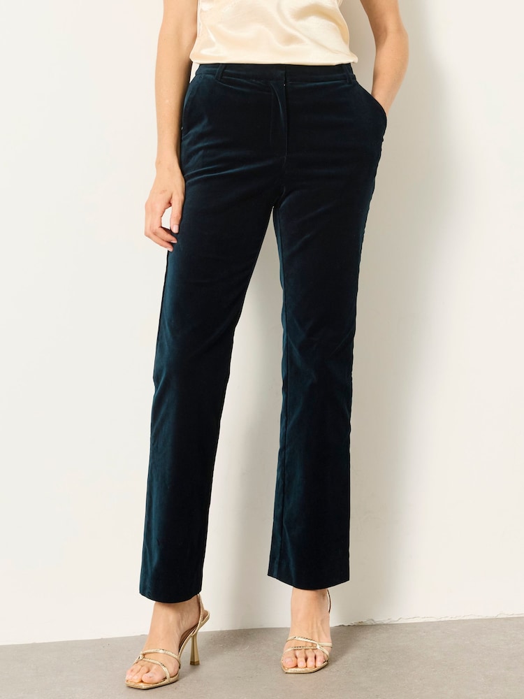 FatFace Teal Blue Mabel Velvet Tailored Trousers - Image 1 of 7