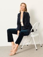 FatFace Teal Blue Mabel Velvet Tailored Trousers - Image 6 of 7