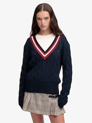Superdry Blue Classic Cable Cricket Knit Jumper - Image 1 of 8