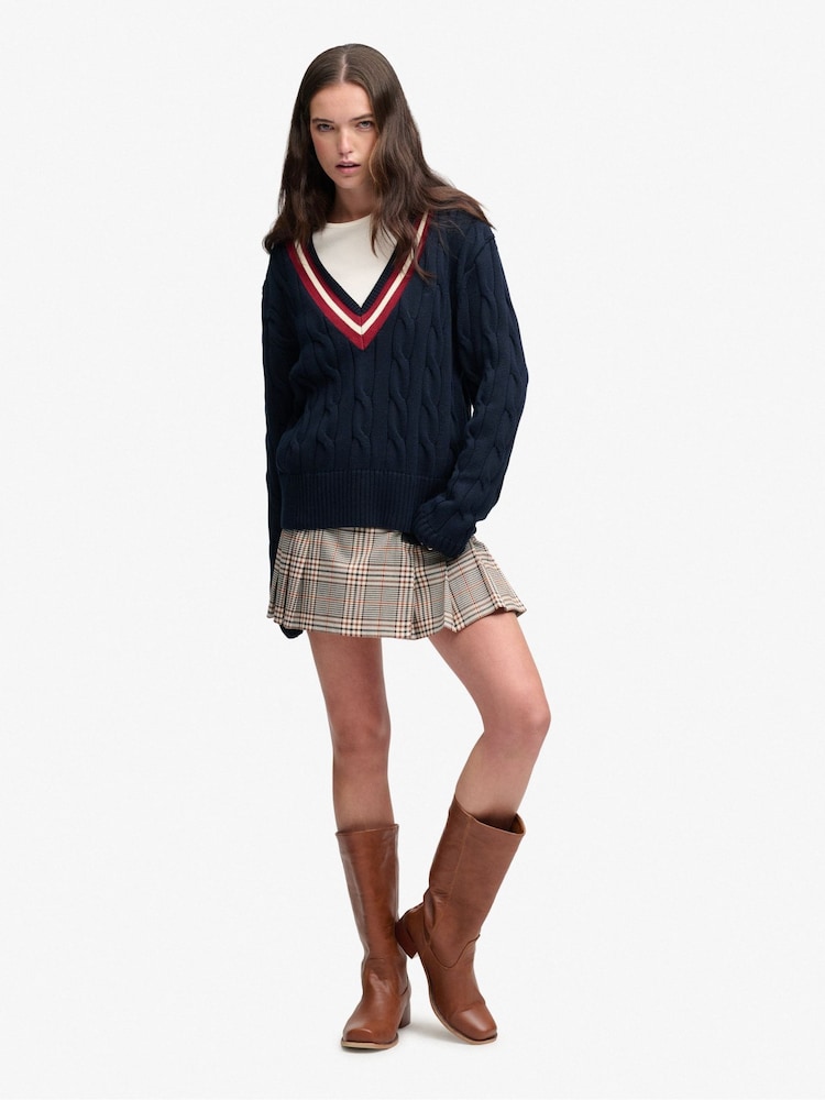 Superdry Blue Classic Cable Cricket Knit Jumper - Image 2 of 8