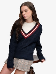 Superdry Blue Classic Cable Cricket Knit Jumper - Image 4 of 8