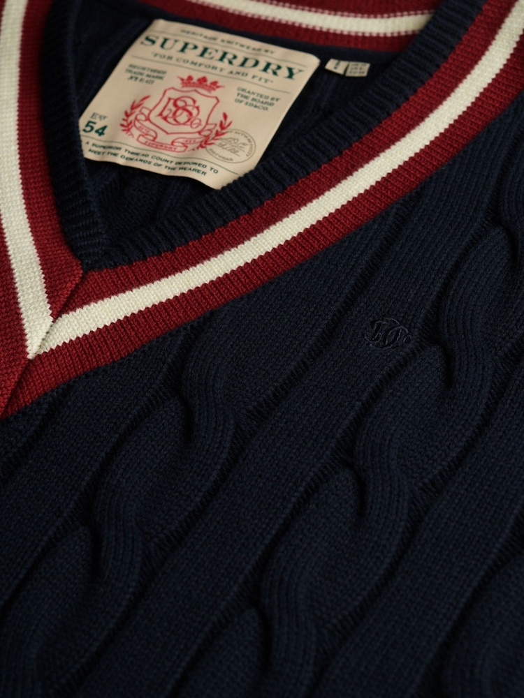Superdry Blue Classic Cable Cricket Knit Jumper - Image 8 of 8