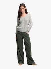 Superdry Grey Wool Blend Cable V-Neck Jumper - Image 2 of 8