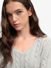 Superdry Grey Wool Blend Cable V-Neck Jumper - Image 3 of 8