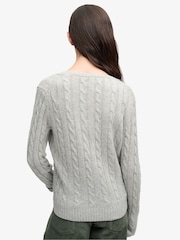 Superdry Grey Wool Blend Cable V-Neck Jumper - Image 5 of 8