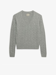 Superdry Grey Wool Blend Cable V-Neck Jumper - Image 6 of 8