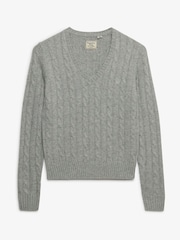 Superdry Grey Wool Blend Cable V-Neck Jumper - Image 7 of 8