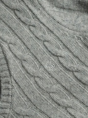 Superdry Grey Wool Blend Cable V-Neck Jumper - Image 8 of 8