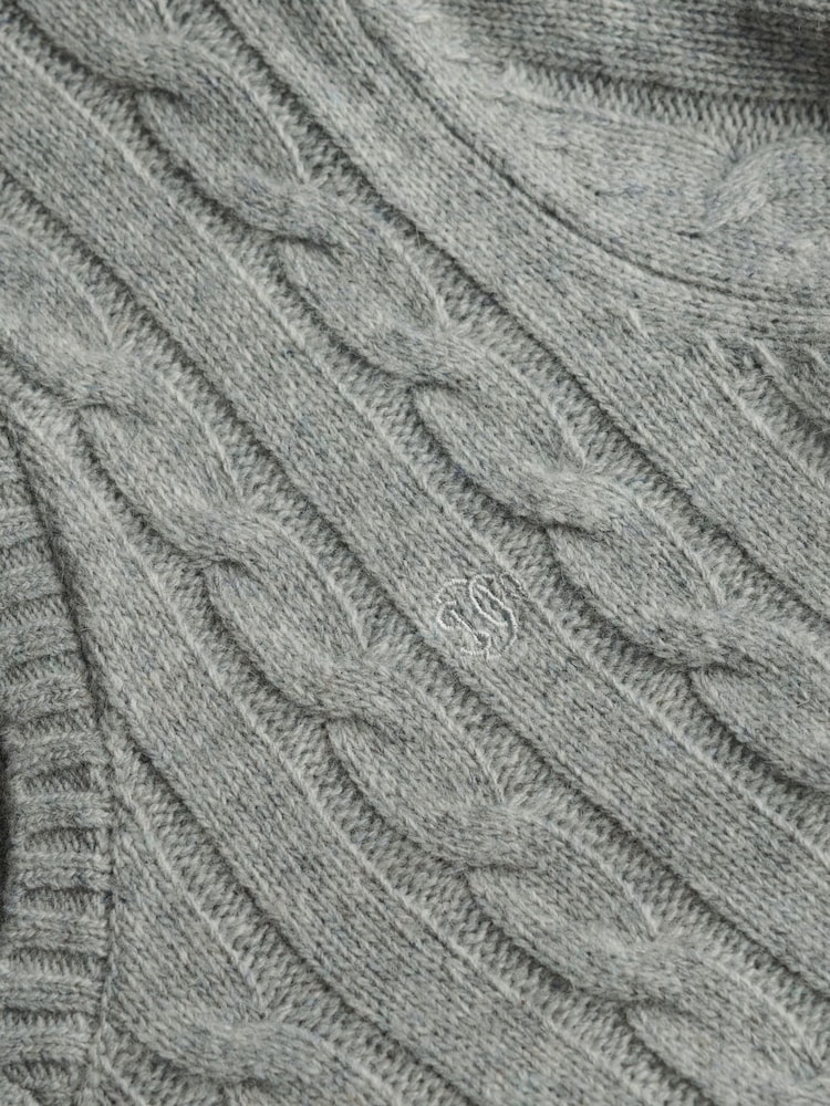 Superdry Grey Wool Blend Cable V-Neck Jumper - Image 8 of 8