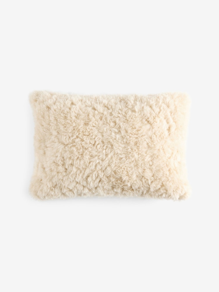 Natural Faux Fur 40 x 59cm Shearling Cushion - Image 4 of 4