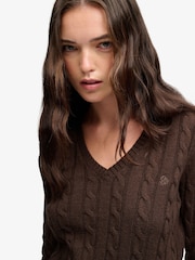 Superdry Brown Wool Blend Cable V-Neck Jumper - Image 3 of 8
