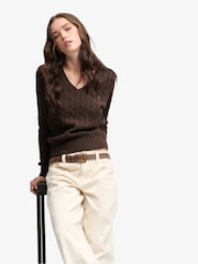 Superdry Brown Wool Blend Cable V-Neck Jumper - Image 4 of 8