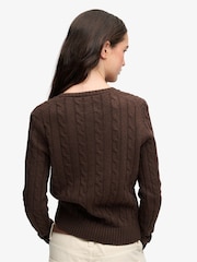 Superdry Brown Wool Blend Cable V-Neck Jumper - Image 5 of 8
