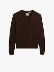 Superdry Brown Wool Blend Cable V-Neck Jumper - Image 6 of 8