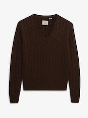 Superdry Brown Wool Blend Cable V-Neck Jumper - Image 7 of 8