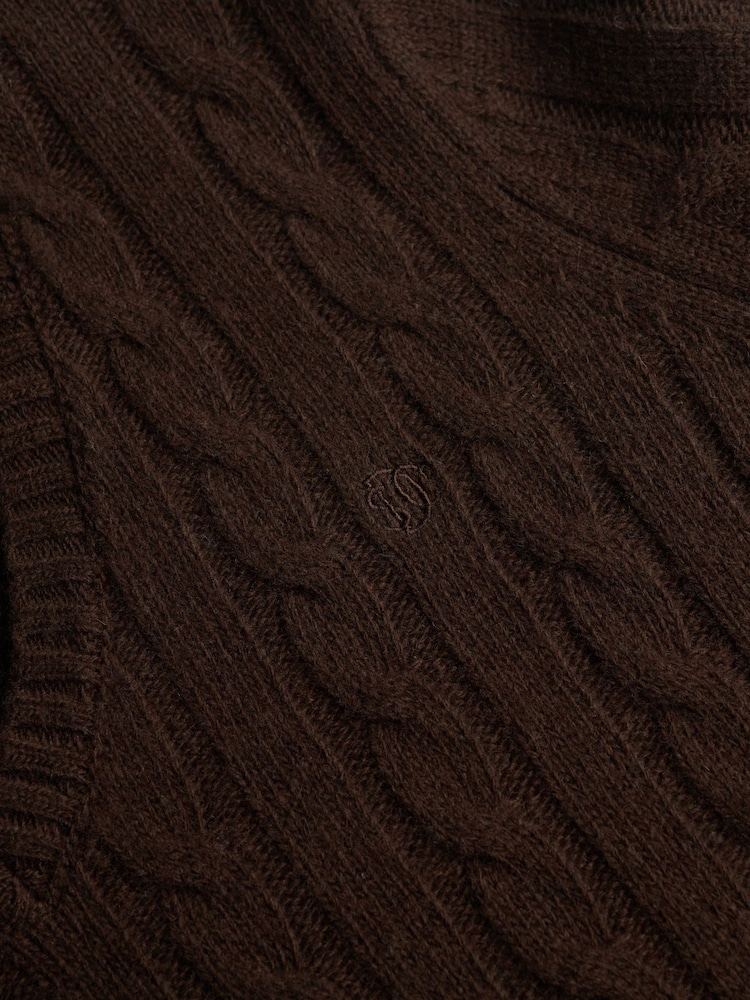 Superdry Brown Wool Blend Cable V-Neck Jumper - Image 8 of 8