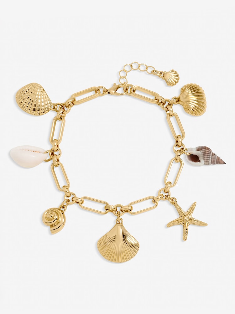 Inicio Gold Tone Real Shell Charm Bracelet - Image 1 of 1 Inicio Gold Tone Real Shell Charm Bracelet - Image 1 of 1