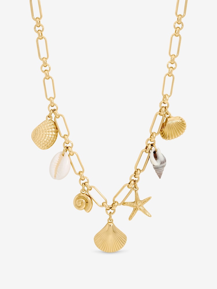 Inicio Gold Tone Real Shell Charm Necklace Gift Pouch - Image 1 of 2 Inicio Gold Tone Real Shell Charm Necklace Gift Pouch - Image 1 of 2