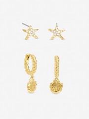 Inicio Gold Tone Shell Hoop Earrings Pack Of 2 - Image 1 of 2