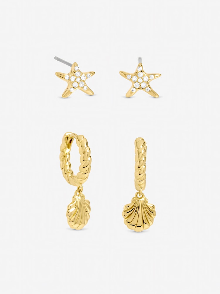 Inicio Gold Tone Shell Hoop Earrings Pack Of 2 - Image 1 of 2