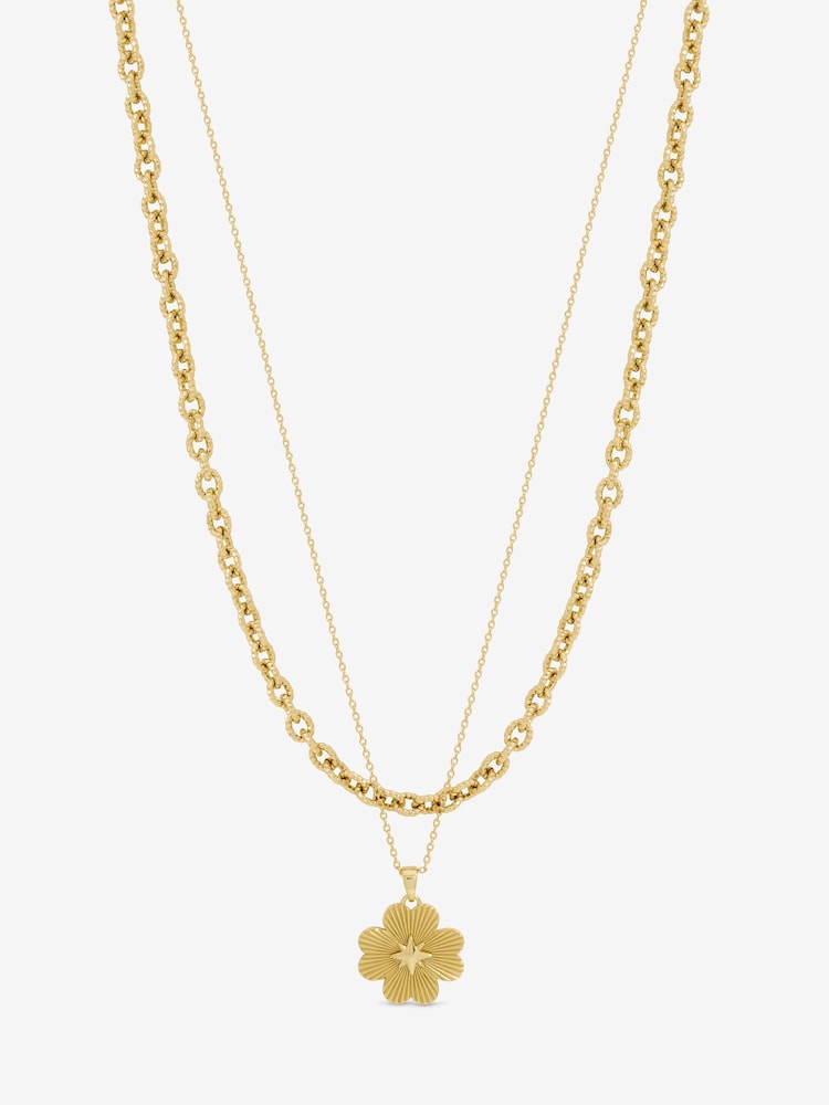 Inicio Gold Tone Diamond Cut Clover Double Row Pendant Gift Pouch - Image 1 of 1