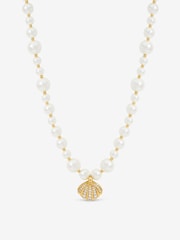 Inicio Gold Tone Pearl and Crystal Shell Necklace - Image 1 of 1