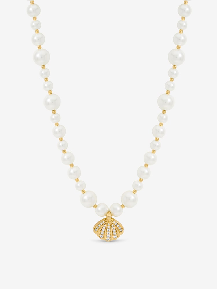 Inicio Gold Tone Pearl and Crystal Shell Necklace - Image 1 of 1