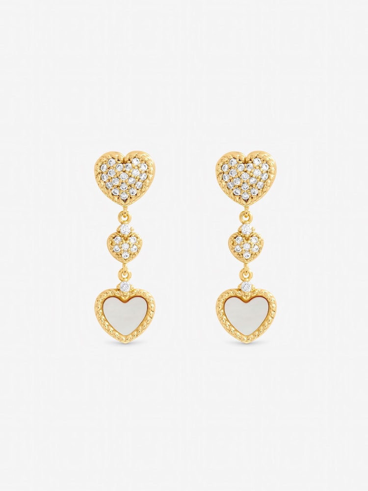 Inicio Gold Tone Mother of Pearl and Pave Heart Drop Earrings - Image 1 of 2