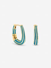 Inicio Gold Tone Polished and Blue Stripe Hoop Earrings - Image 1 of 1