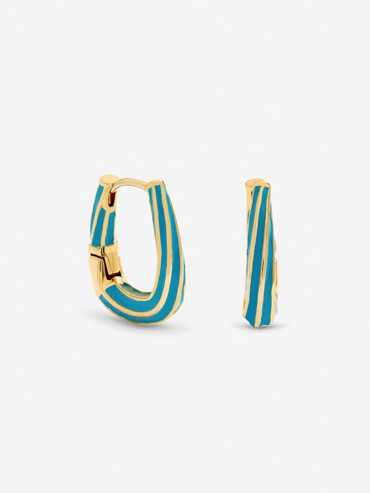 Inicio Gold Tone Polished and Blue Stripe Hoop Earrings - Image 1 of 1