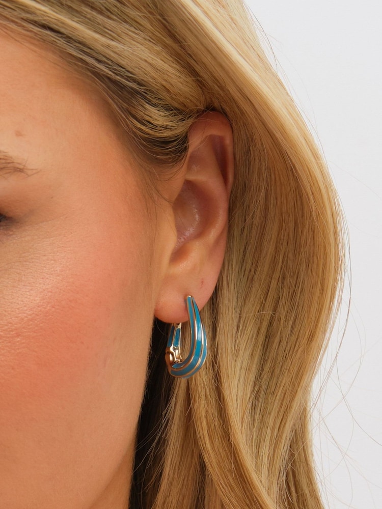Inicio Polished and Blue Stripe Hoop Earrings - Imaginea 2 din 3