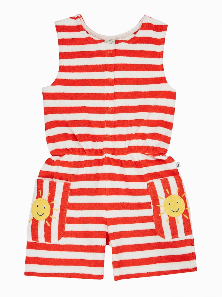 Frugi Red Harlyn Towelling Playsuit - Image 2 of 4 Frugi Red Harlyn Towelling Playsuit - Image 2 of 4