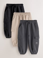 Charcoal Grey/ Black 3 Pack Soft Touch Jersey Joggers (3mths-7yrs) - Image 1 of 6